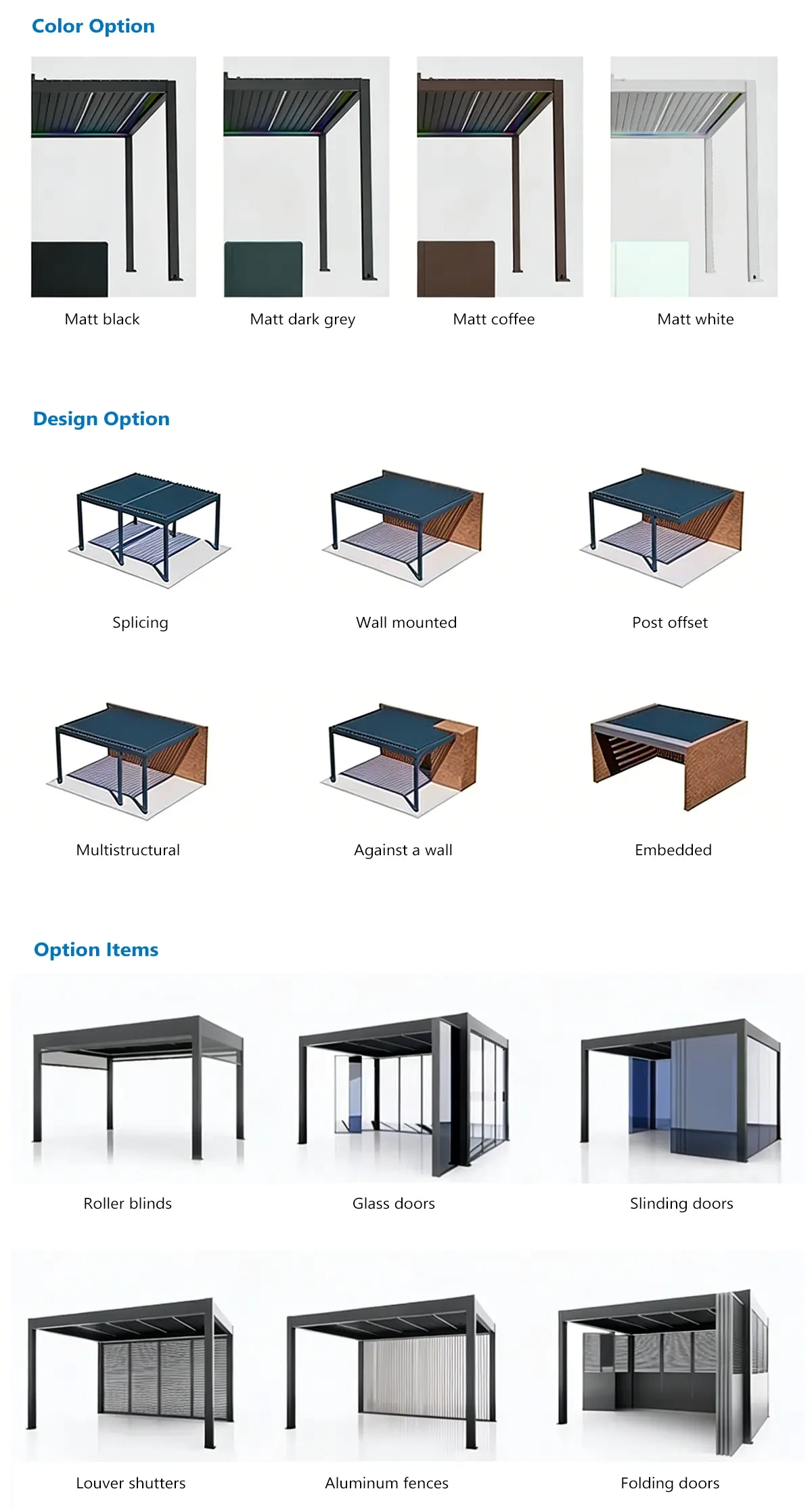 Chembo Customizable Pergola with Zip Blinds & Glass Doors