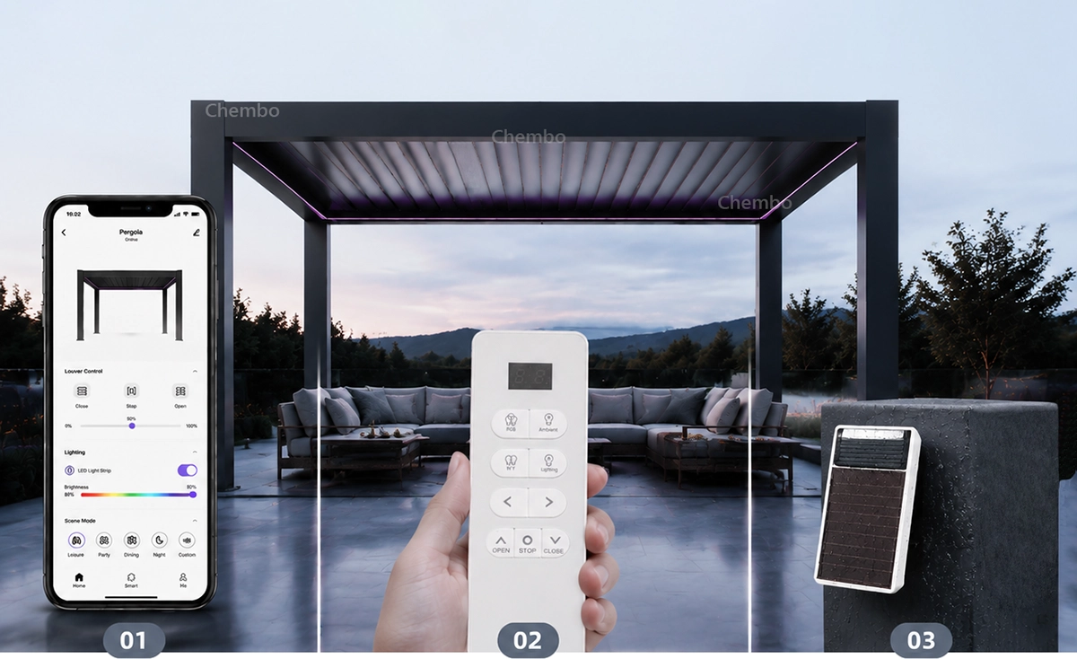 Smart Pergola | Remote, Tuya App & Rain Sensor Control Outdoor weatherproof pergola with remote, Tuya App and rain sensor control