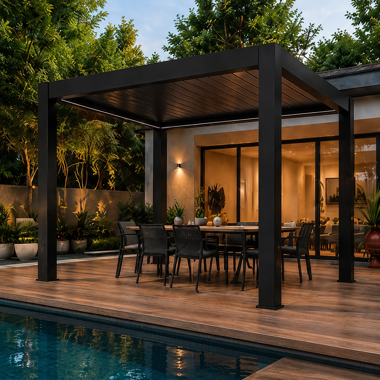 Matt black aluminum pergola