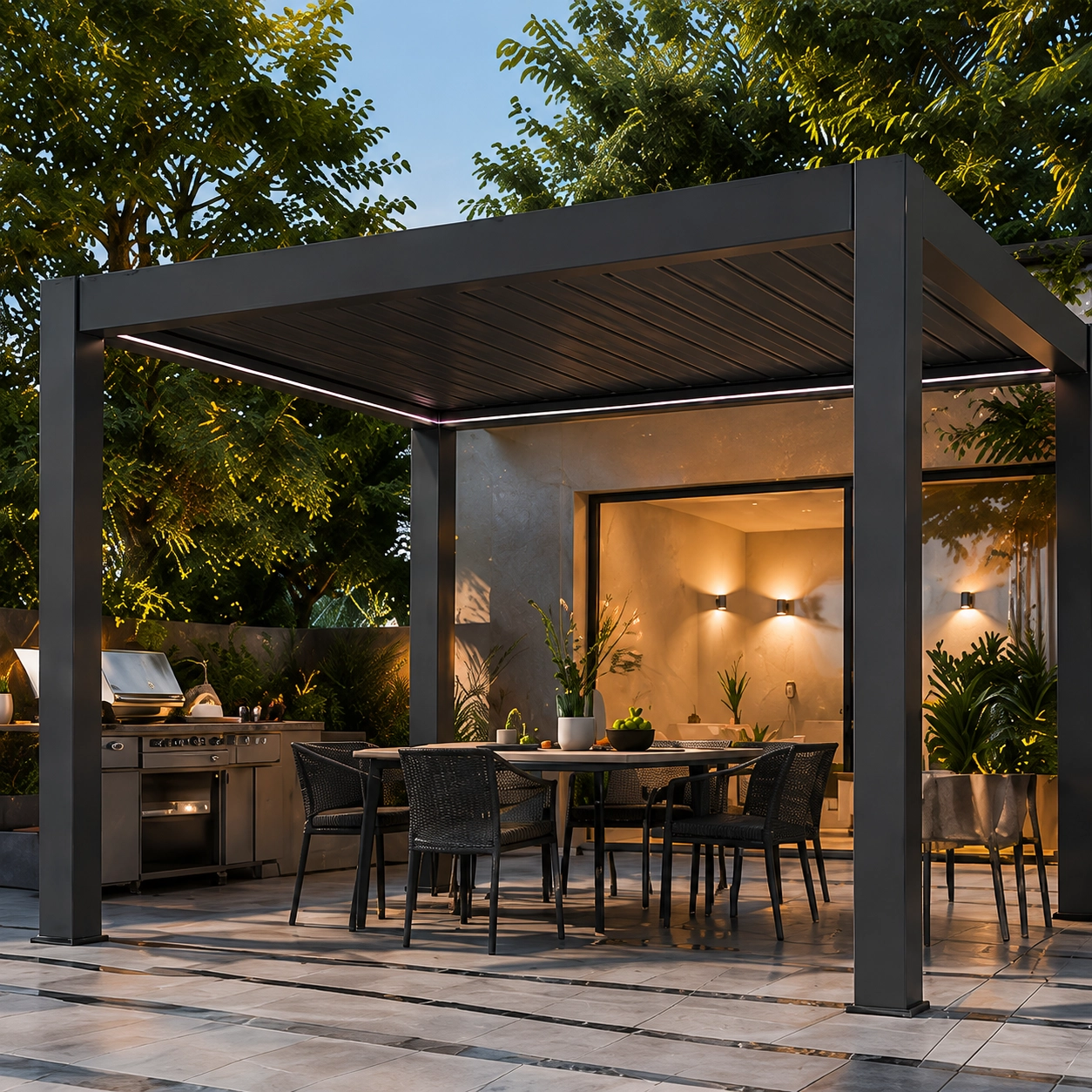 Matt dark grey aluminum pergola