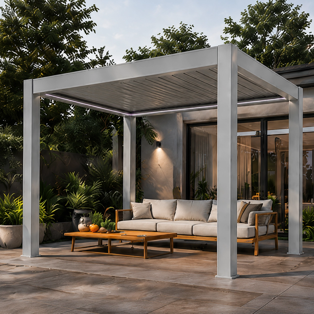 Matt light grey Aluminum pergola