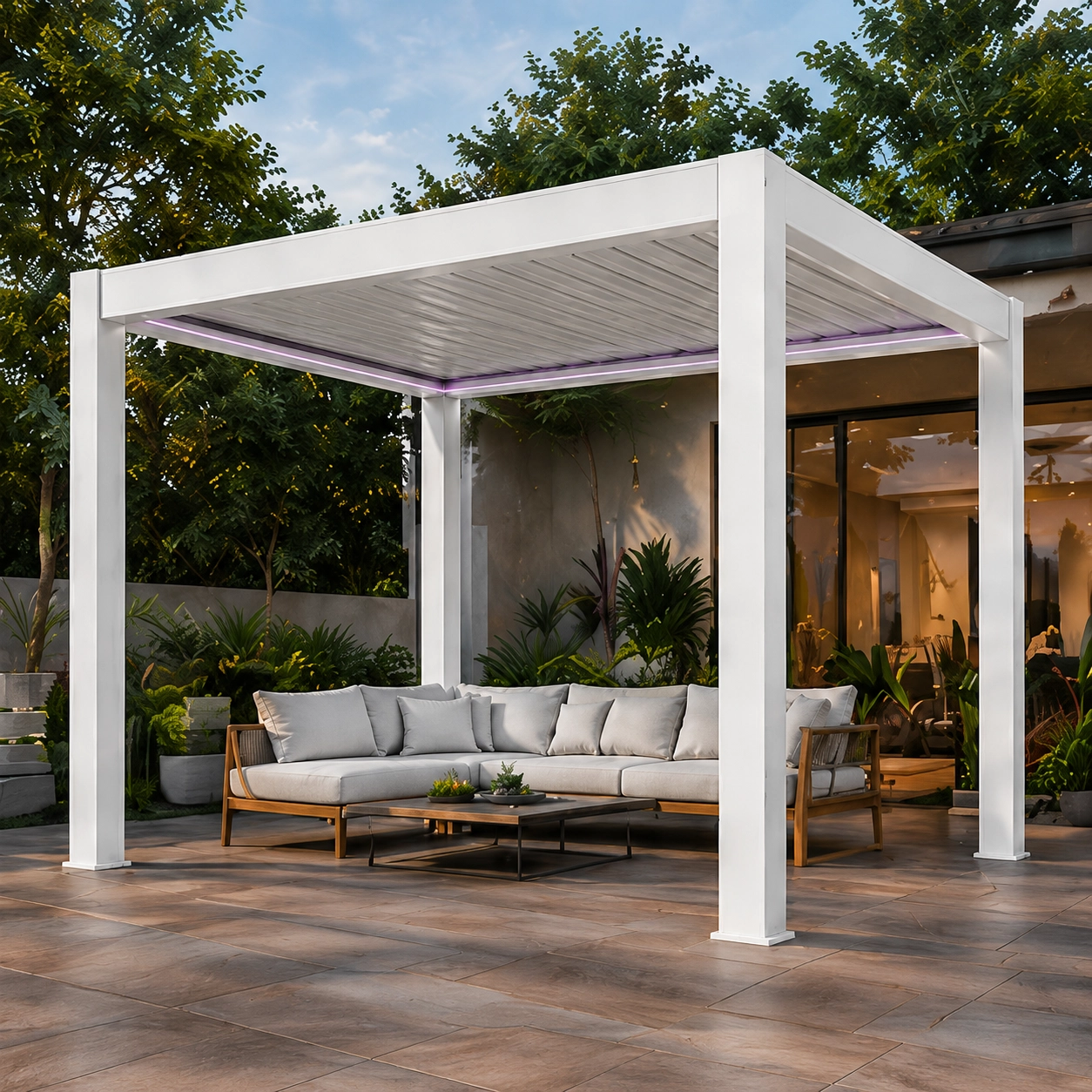 Matt white aluminum pergola